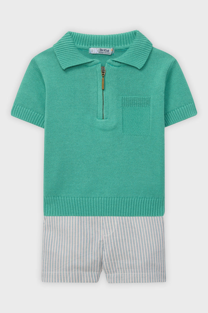 Dr Kid Green Knit Polo Top & Shorts | Millie and John