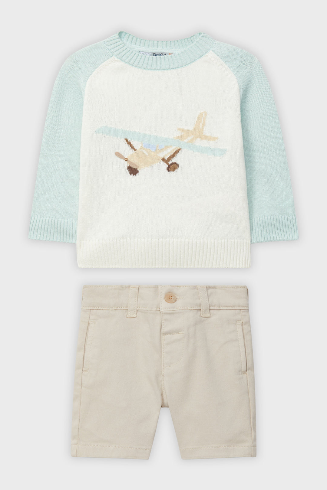 Dr Kid Mint Knit Plane Jumper & Shorts | Millie and John