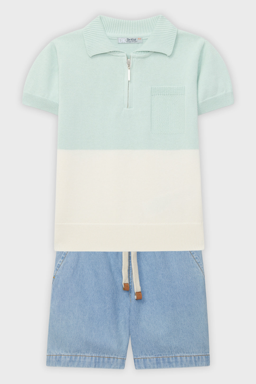 Dr Kid Mint Colour Block Polo Shirt & Denim Shorts | Millie and John