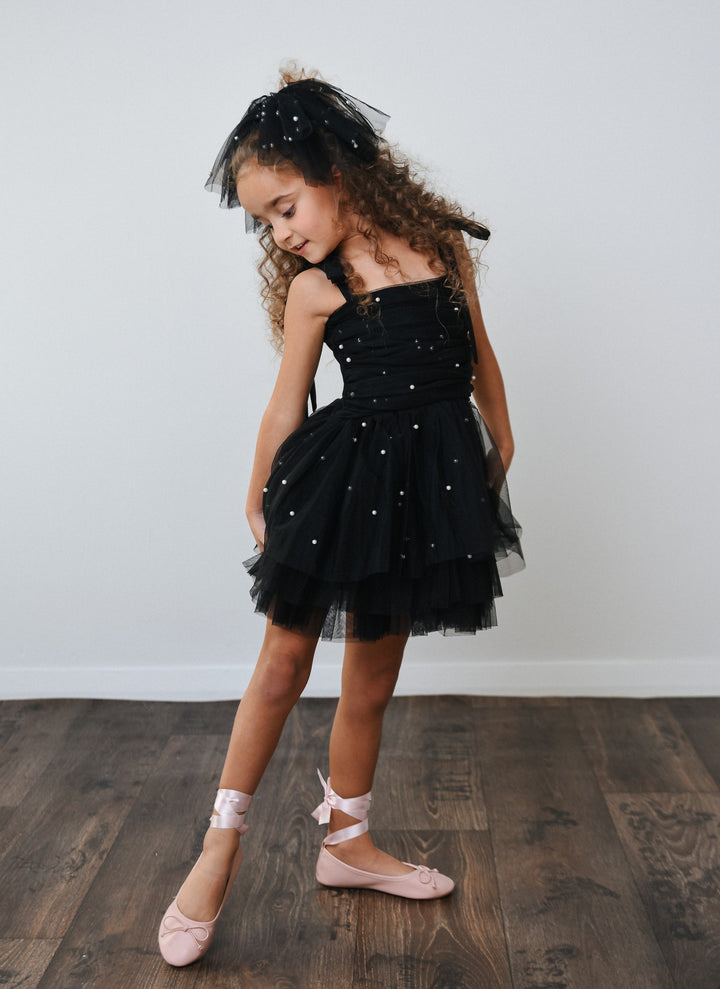 DOLLY by Le Petit Tom Black Pearl Tulle Ballerina Dress | Millie and John