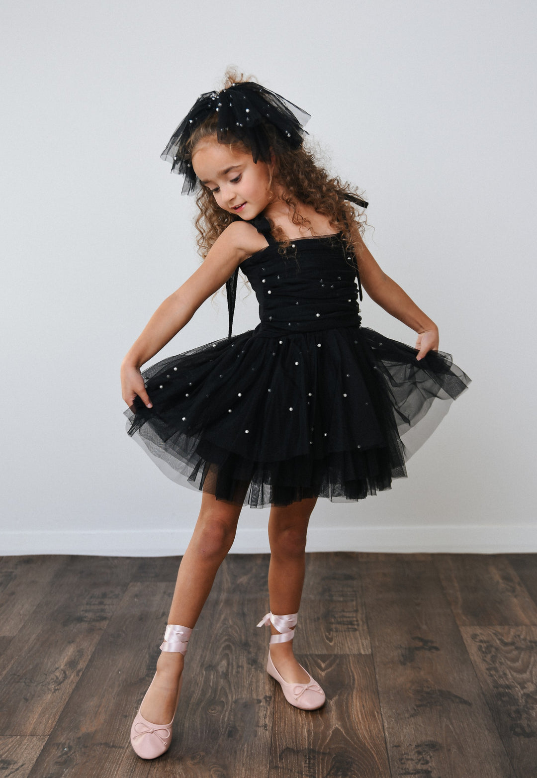 DOLLY by Le Petit Tom Black Pearl Tulle Ballerina Dress | Millie and John