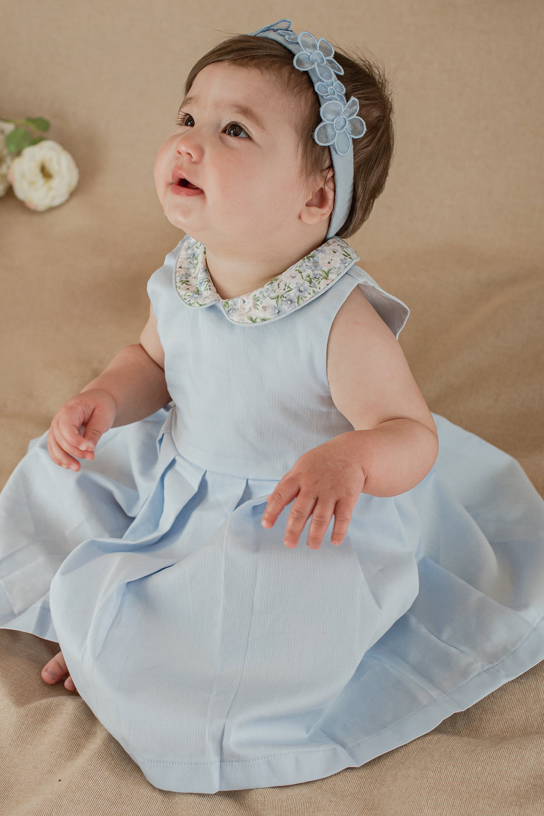 Coccodè "Rosaline" Powder Blue Floral Pleated Dress | Millie and John