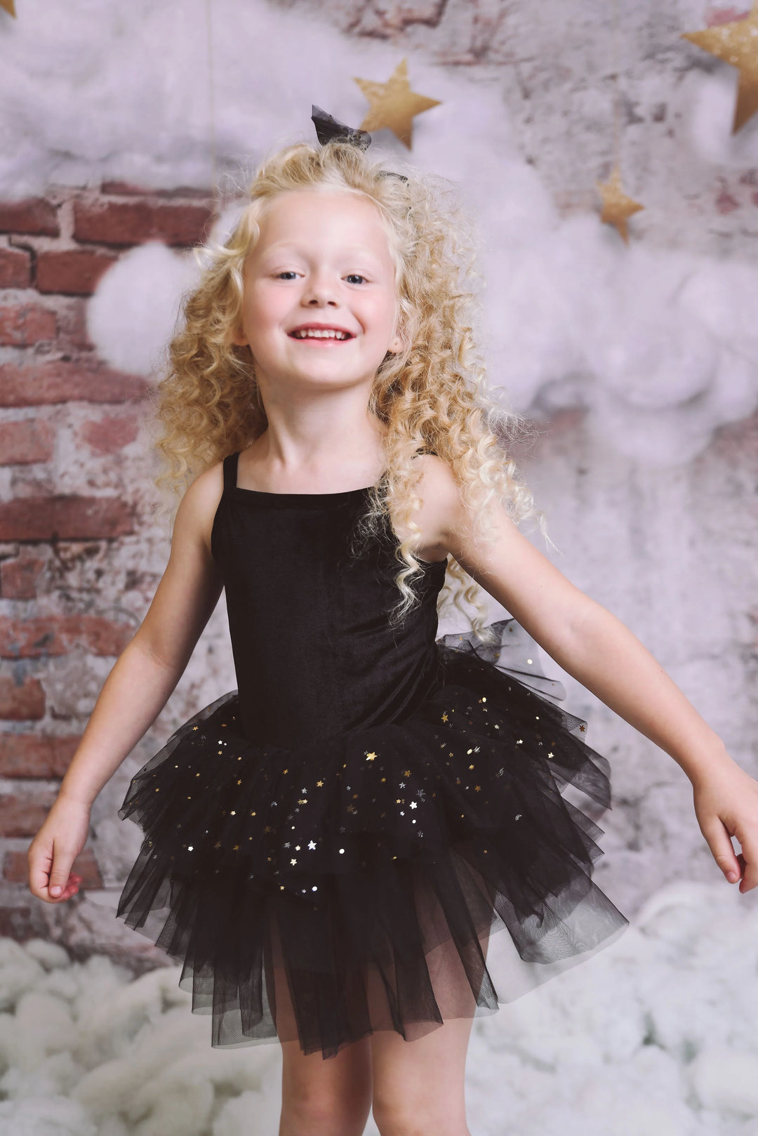 DOLLY by Le Petit Tom Black Velvet Celestial Tulle Ballerina Dress | Millie and John