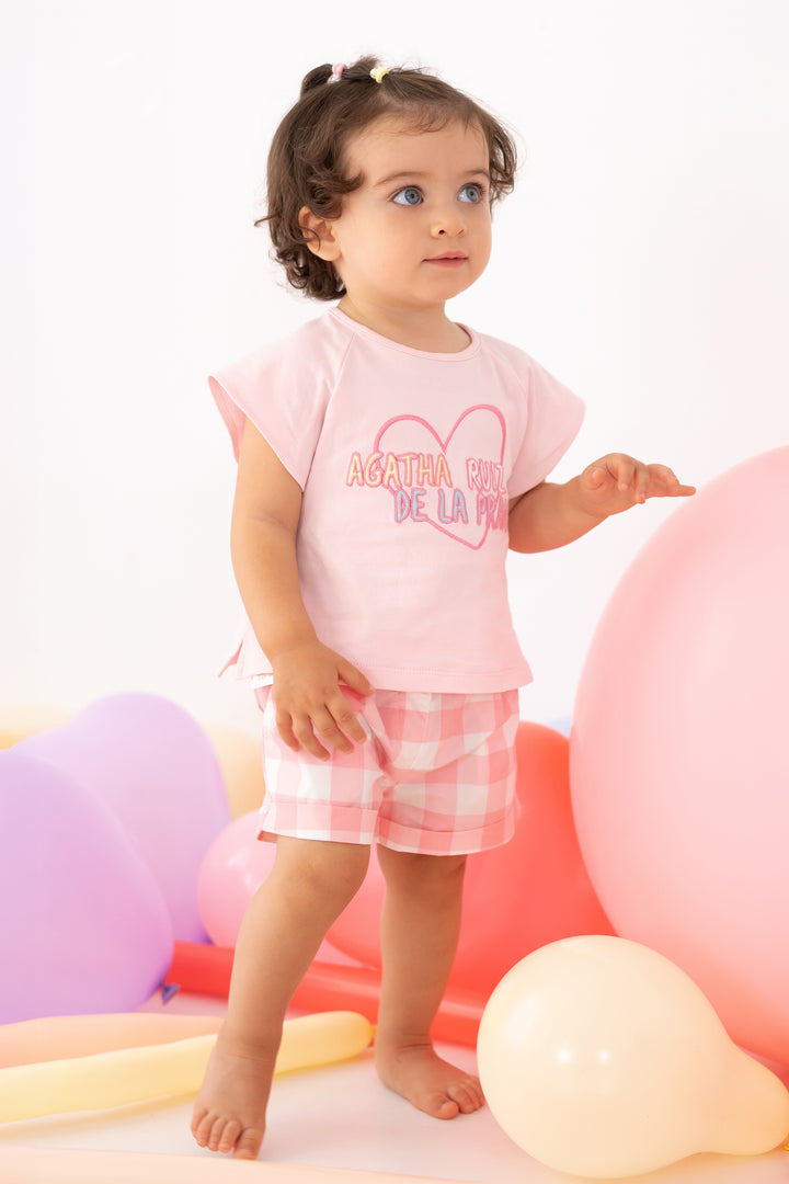 Agatha Ruíz de la Prada "Lucie" Pink T-Shirt & Gingham Shorts | Millie and John