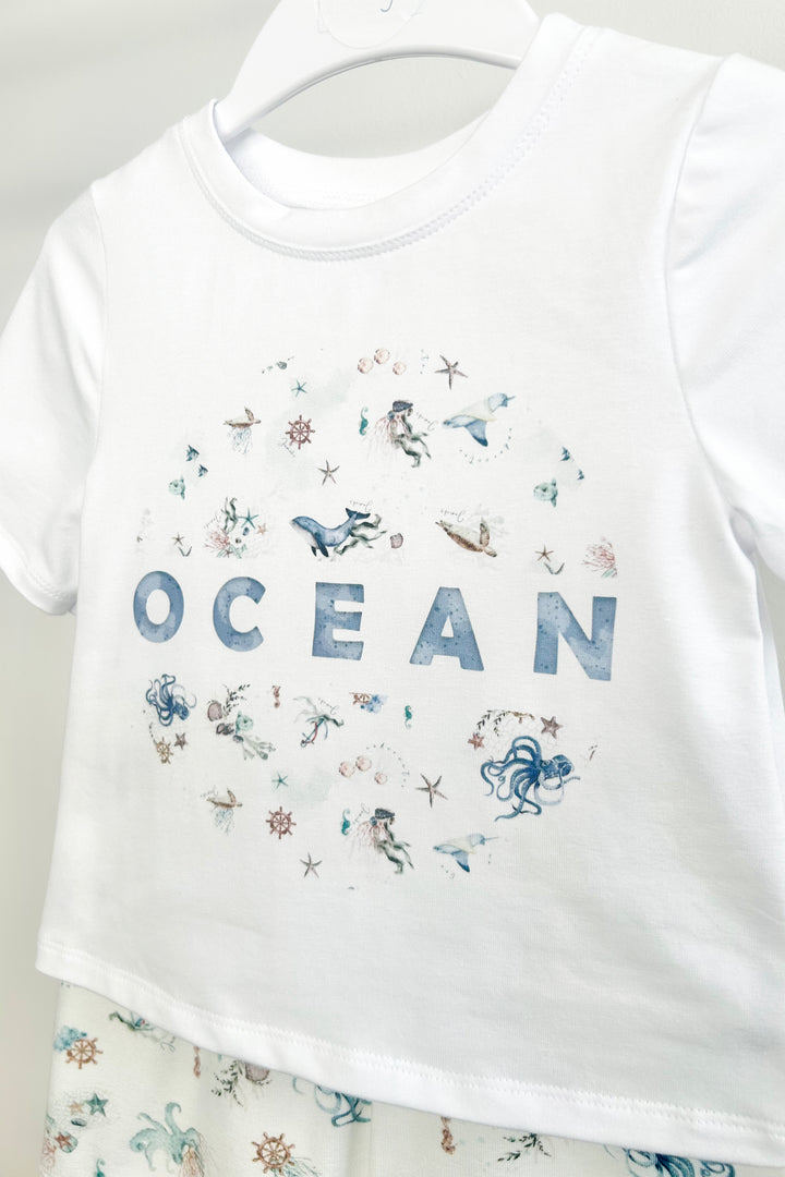 Jamiks "Dallas" White & Blue Ocean T-Shirt & Shorts | Millie and John