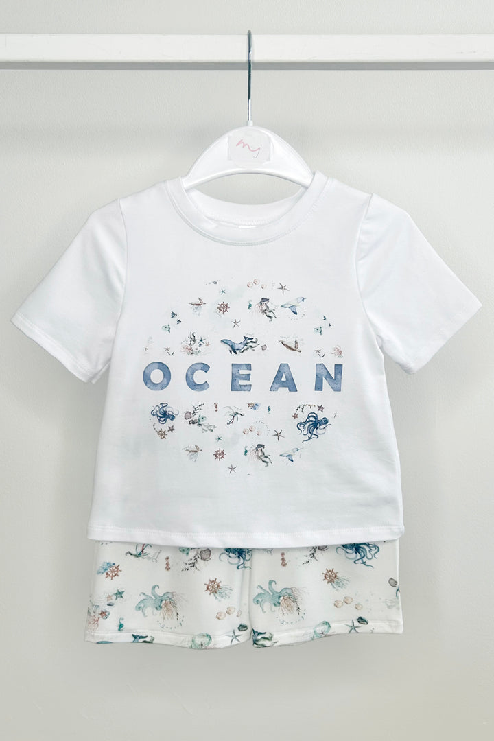 Jamiks "Dallas" White & Blue Ocean T-Shirt & Shorts | Millie and John