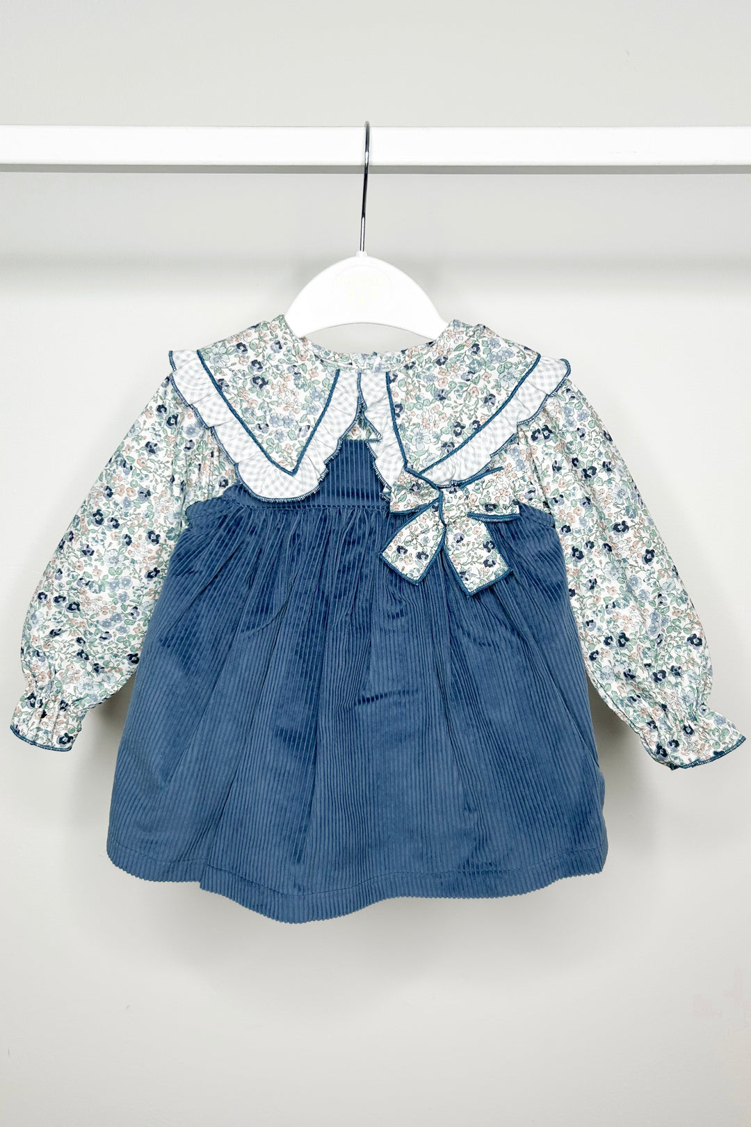 Valentina Bebes "Philomena" Dusky Blue Floral Pinafore Dress Set | Millie and John