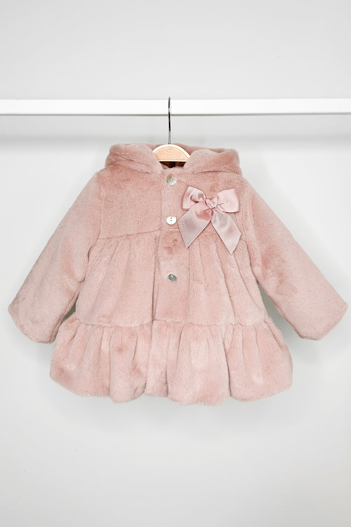 Valentina Bebes Dusky Pink Faux Fur Hooded Coat | Millie and John