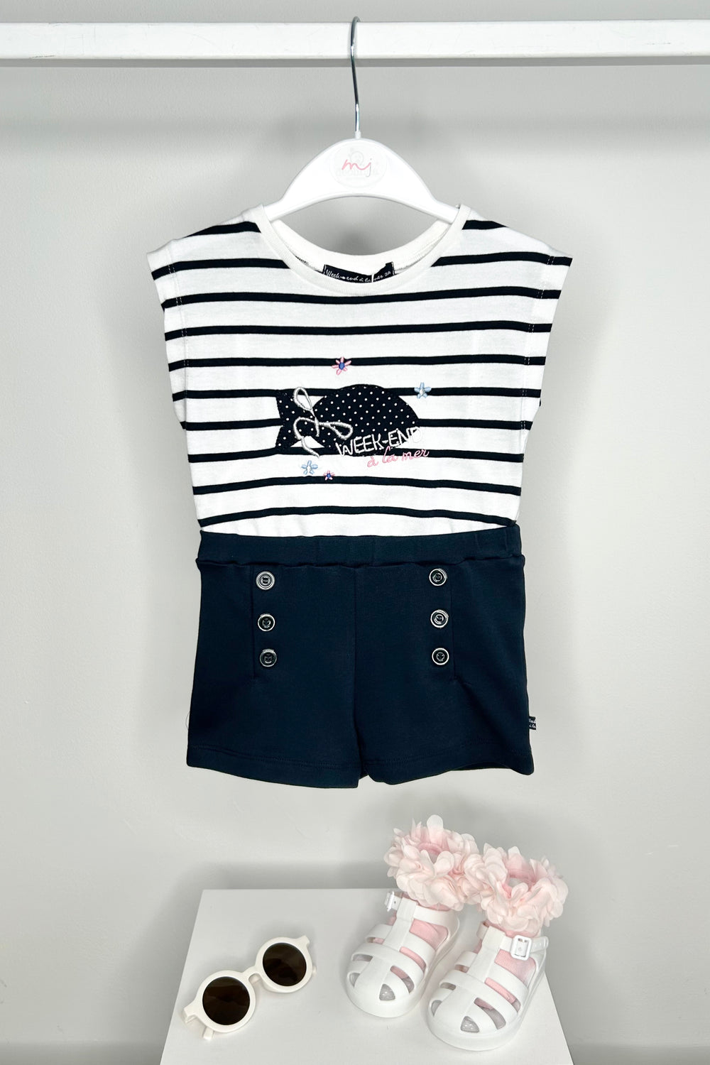 Week-end à la Mer "Naomi" Navy Striped Top & Shorts | Millie and John