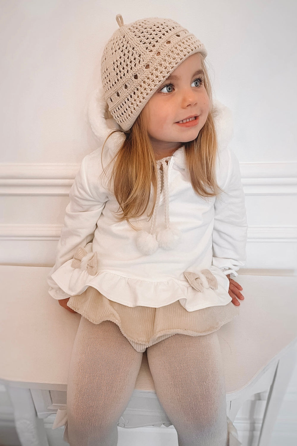 Deolinda "Elinora" Faux Fur Hoodie & Sand Bloomers | Millie and John