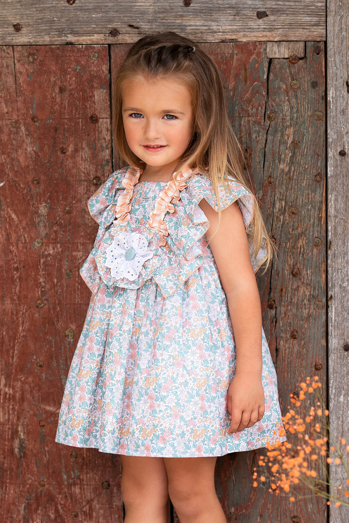 Foque "Brooke" Peach & Sage Green Floral Dress | Millie and John