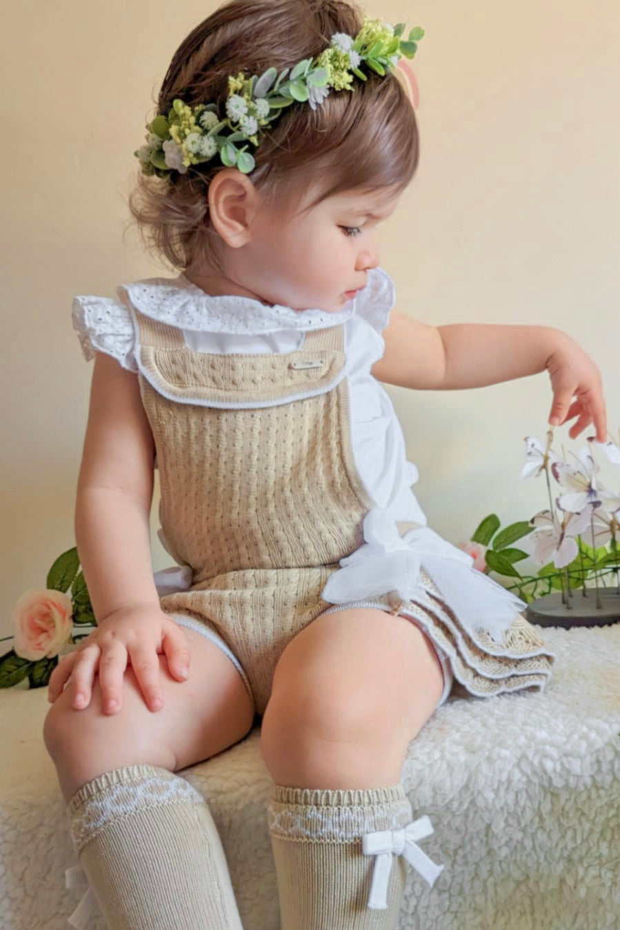 Rahigo "Clara" Camel Knit Dungaree Romper Set | Millie and John