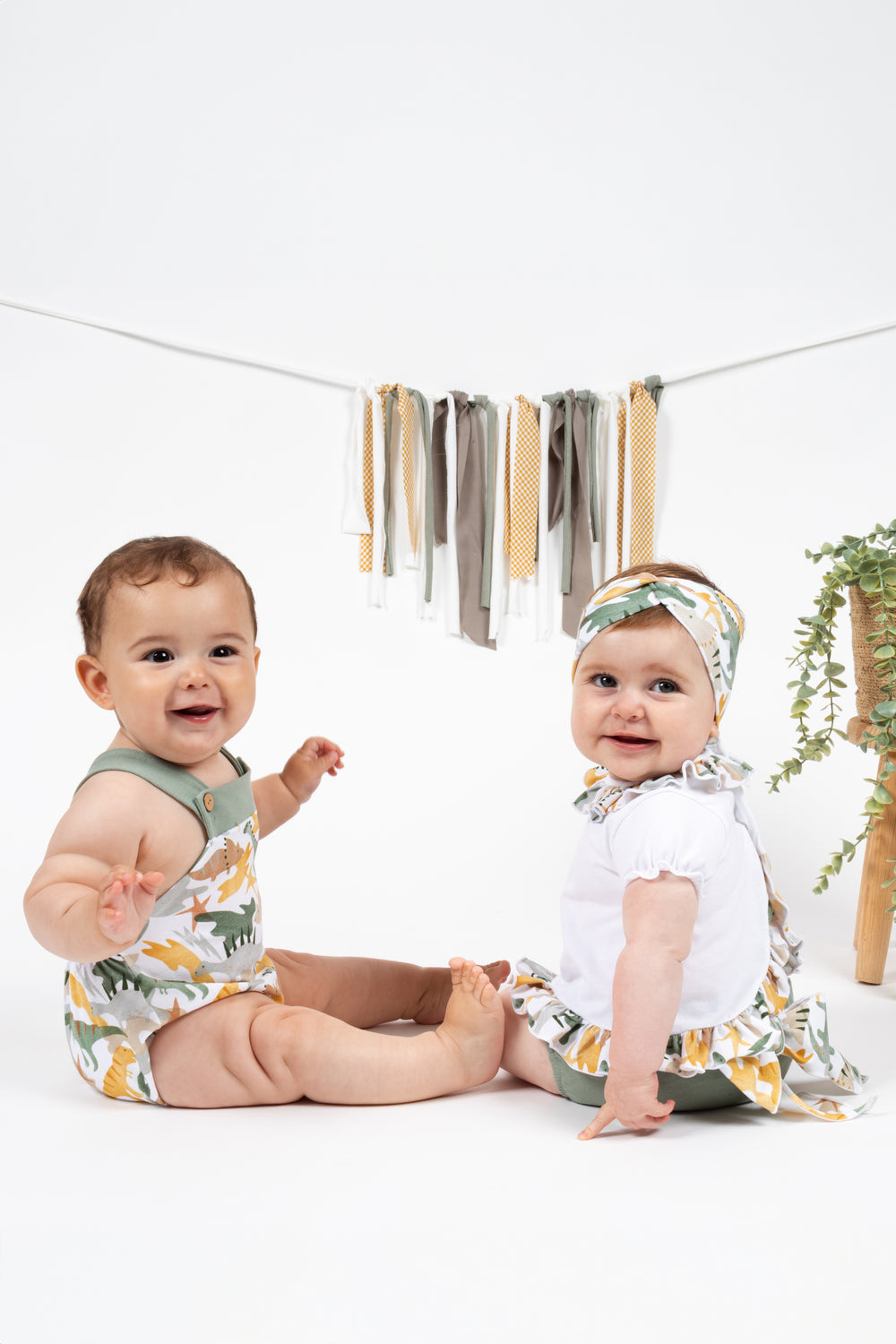 Calamaro PREORDER "Rowan" Dinosaur Print Dungaree Romper | Millie and John