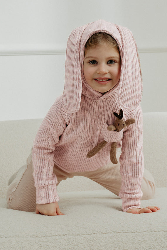 Jamiks "Espen" Dusky Pink Knit Bunny Hoodie | Millie and John
