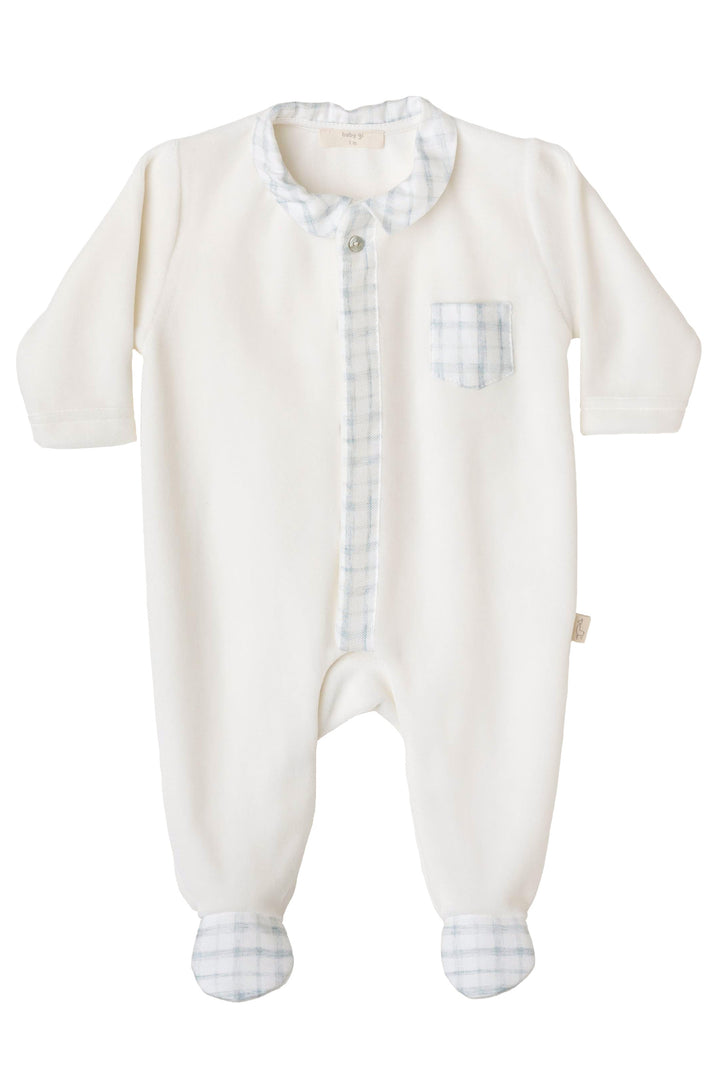 Baby Gi Ivory Velour Checked Sleepsuit | Millie and John