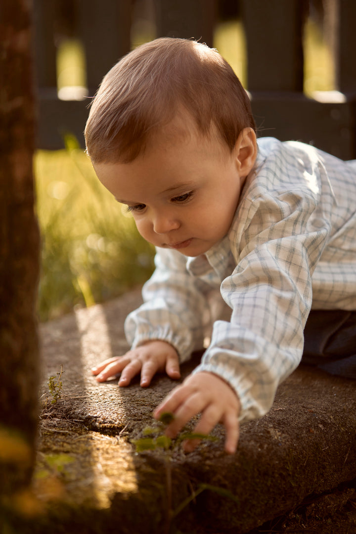 Baby Gi "Alvaro" Dusky Blue Check Shirt & Jam Pants | Millie and John
