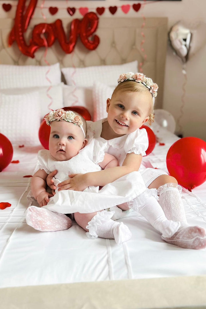 Deolinda "Cassie" White & Pink Smocked Rose Dress | Millie and John