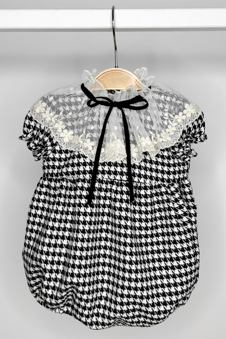 Fofettes "Vivienne" Black Houndstooth Lace Romper | Millie and John