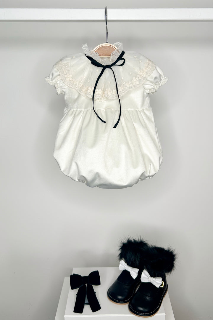 Fofettes "Vivienne" Ivory Velvet Lace Romper | Millie and John