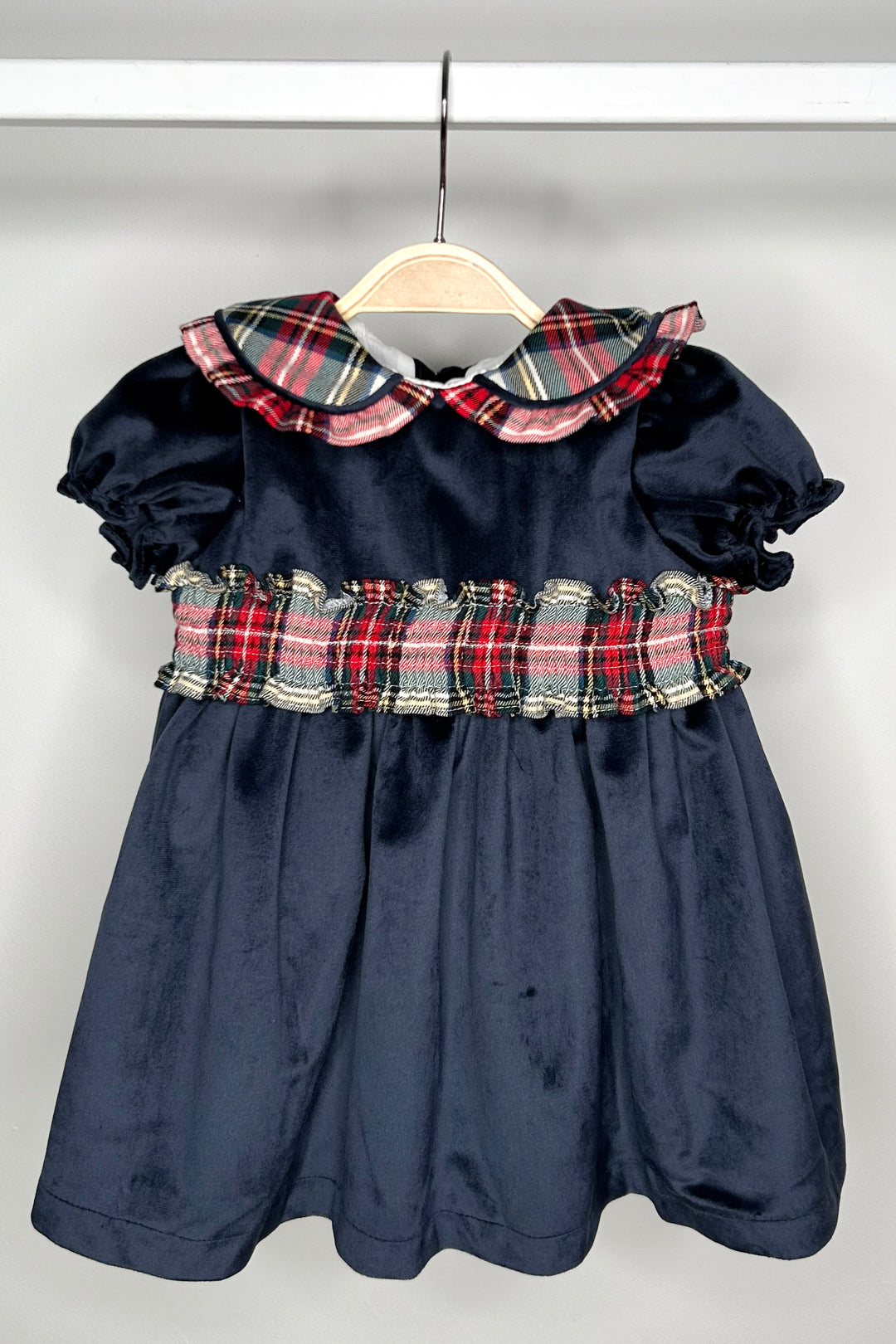 Fofettes "Matilda" Navy Velvet Tartan Dress | Millie and John
