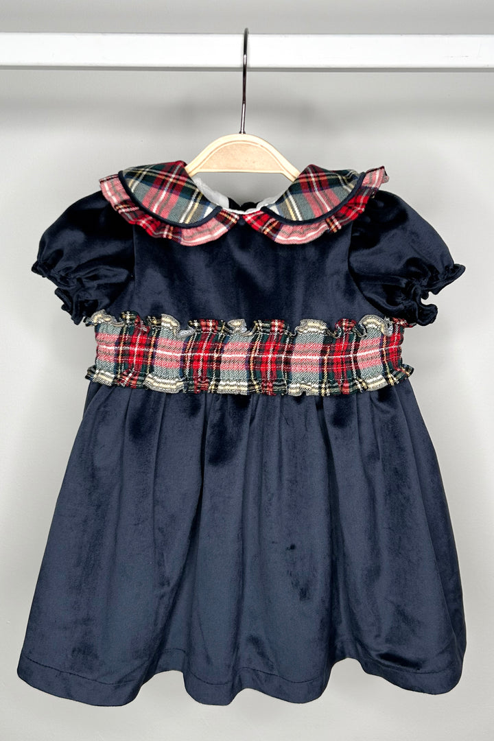 Fofettes "Matilda" Navy Velvet Tartan Dress | Millie and John