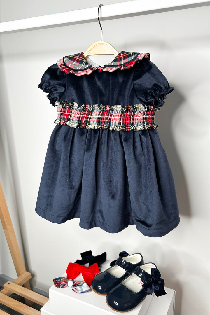 Fofettes "Matilda" Navy Velvet Tartan Dress | Millie and John