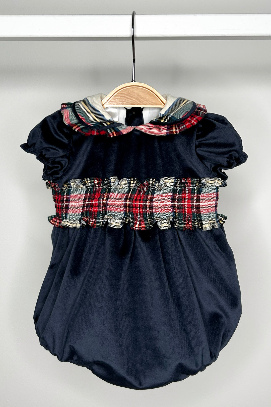 Fofettes "Hermione" Navy Velvet Tartan Romper | Millie and John