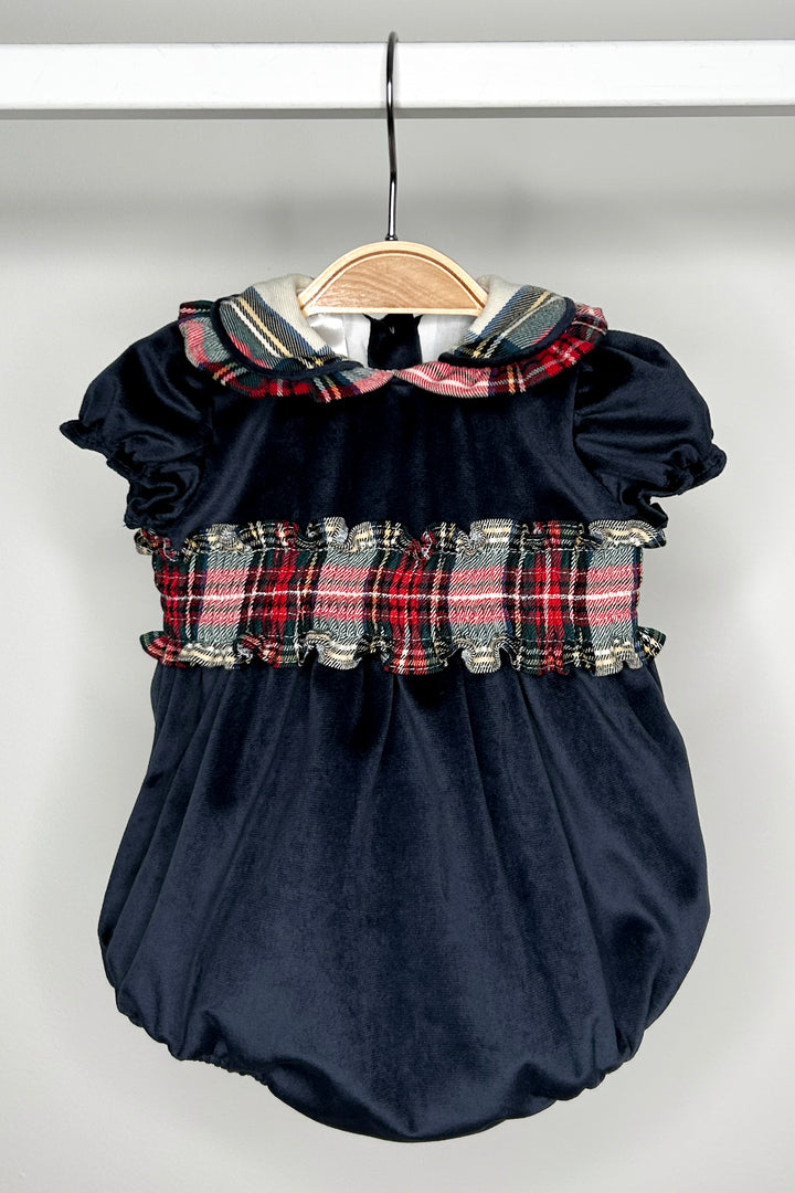 Fofettes "Hermione" Navy Velvet Tartan Romper | Millie and John