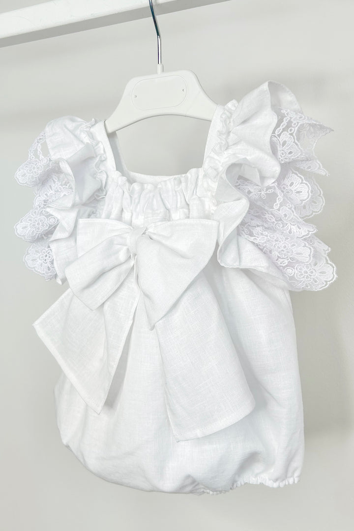 Fofettes x Be Chic "Seraphina" White Lace Bow Romper | Millie and John