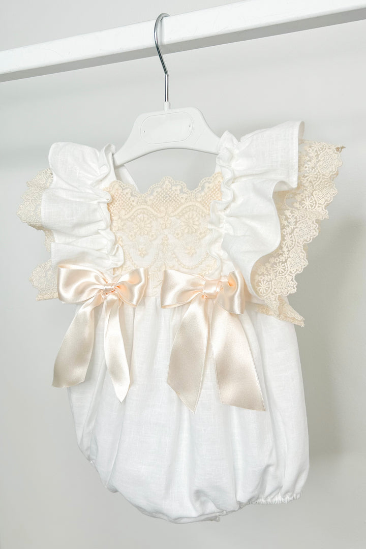 Fofettes x Be Chic "Evangeline" Ivory Lace Bow Romper | Millie and John