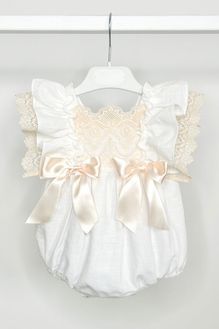 Fofettes x Be Chic "Evangeline" Ivory Lace Bow Romper | Millie and John