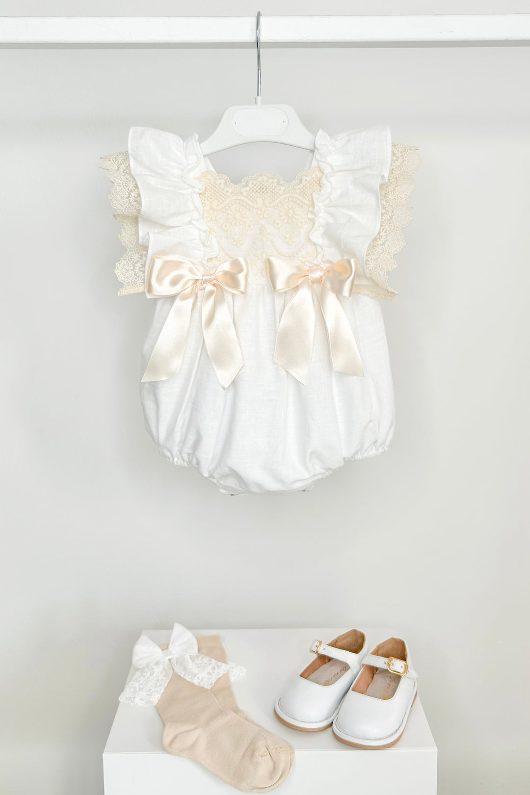 Fofettes x Be Chic "Evangeline" Ivory Lace Bow Romper | Millie and John