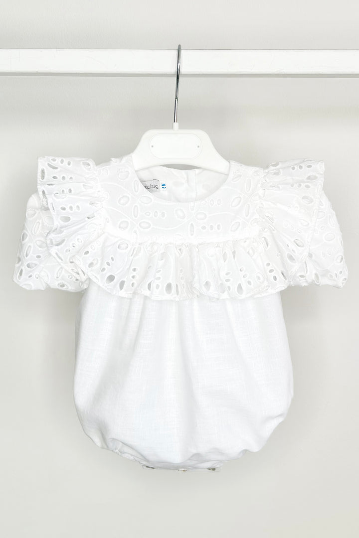 Fofettes x Be Chic "Liora" White Broderie Anglaise Romper | Millie and John
