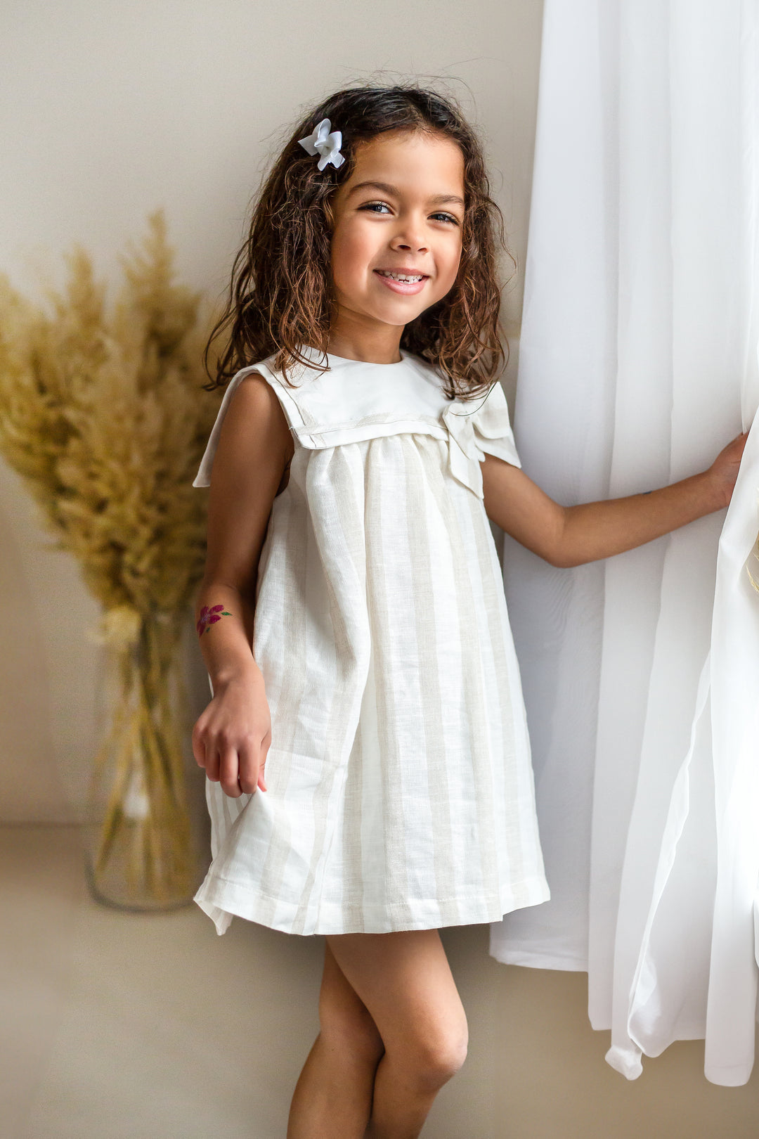 Fofettes x Be Chic "Estrella" Ivory & Beige Striped Sailor Dress | Millie and John