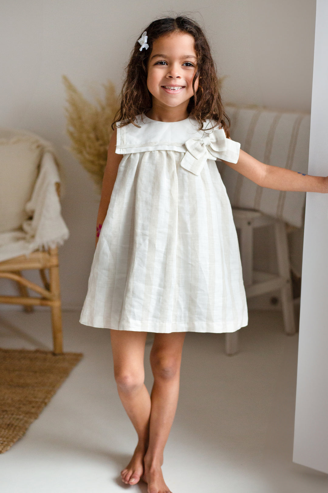 Fofettes x Be Chic "Estrella" Ivory & Beige Striped Sailor Dress | Millie and John