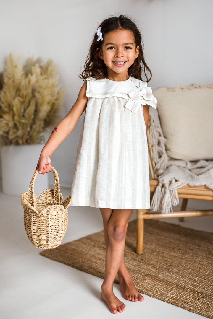 Fofettes x Be Chic "Estrella" Ivory & Beige Striped Sailor Dress | Millie and John
