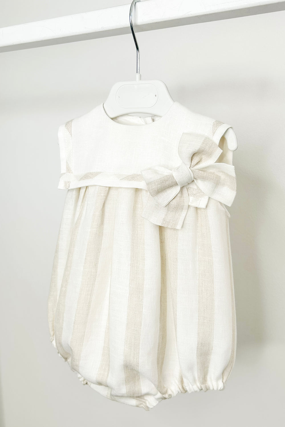 Fofettes x Be Chic "Elise" Ivory & Beige Striped Bow Sailor Romper | Millie and John