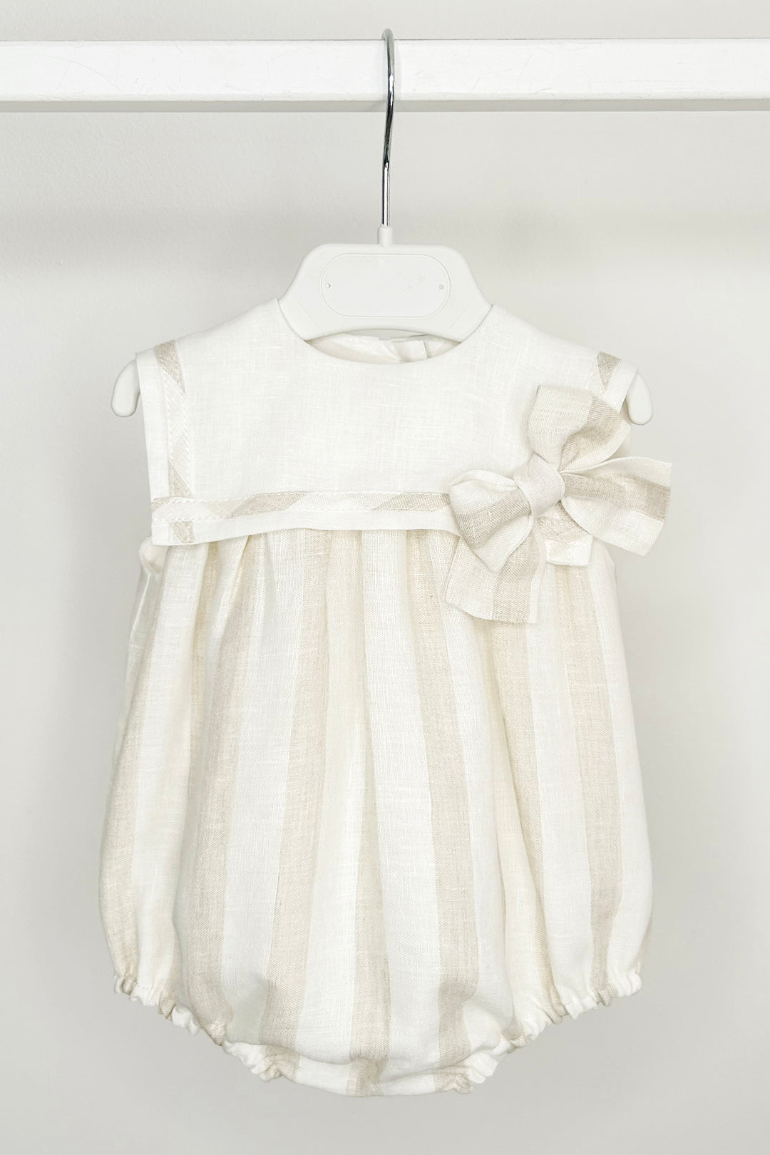 Fofettes x Be Chic "Elise" Ivory & Beige Striped Bow Sailor Romper | Millie and John