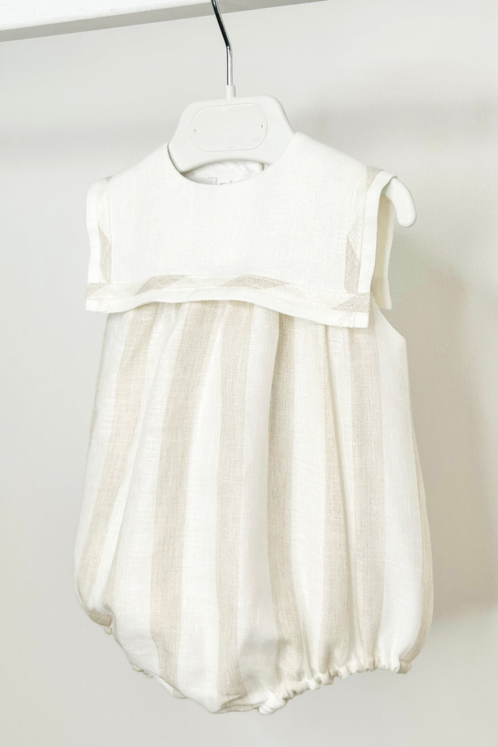 Fofettes x Be Chic "Miles" Ivory & Beige Striped Sailor Romper | Millie and John