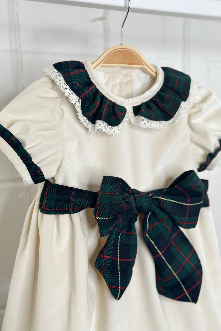 Fofettes "Genoveva" Cream Velvet Tartan Dress | Millie and John