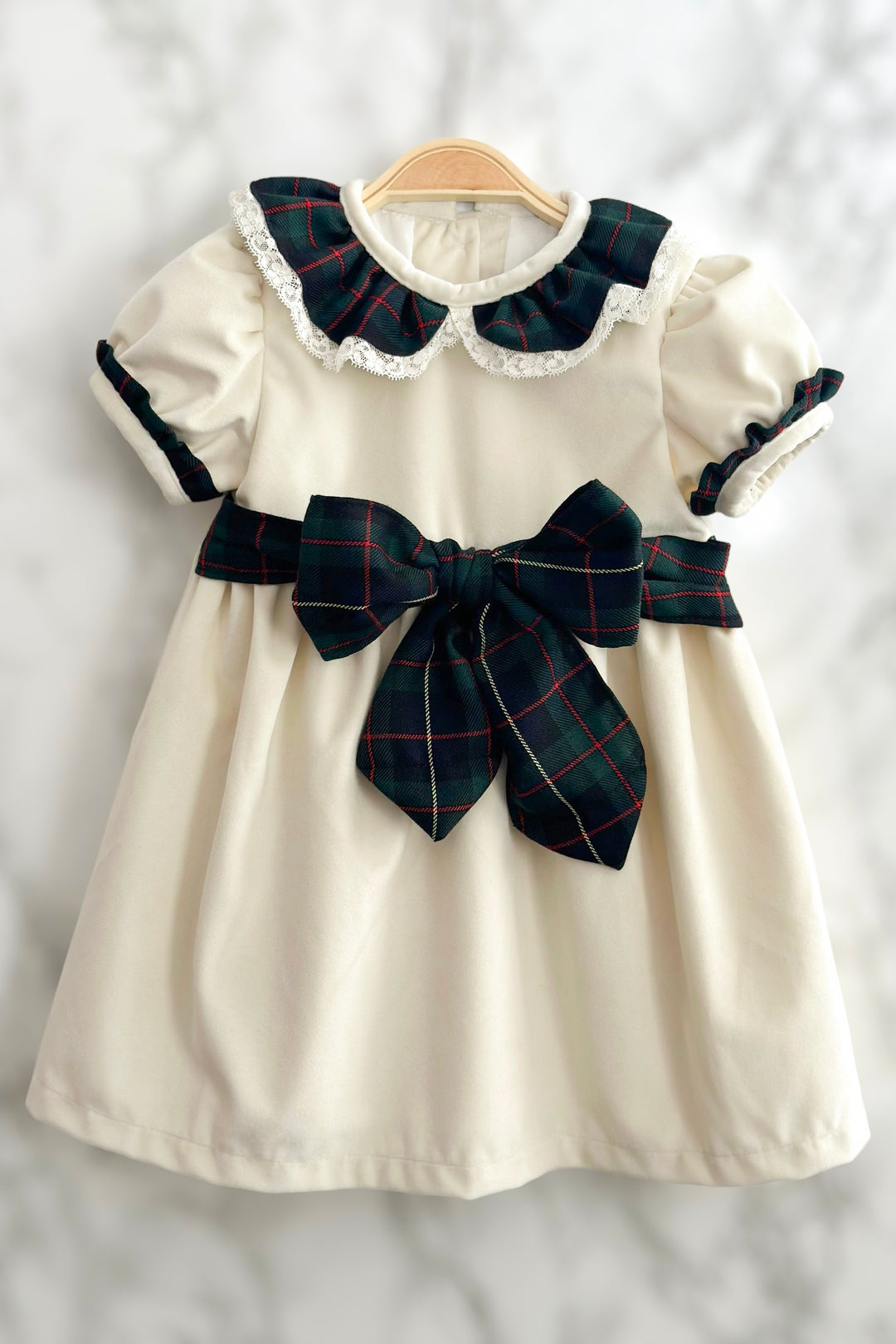 Fofettes "Genoveva" Cream Velvet Tartan Dress | Millie and John