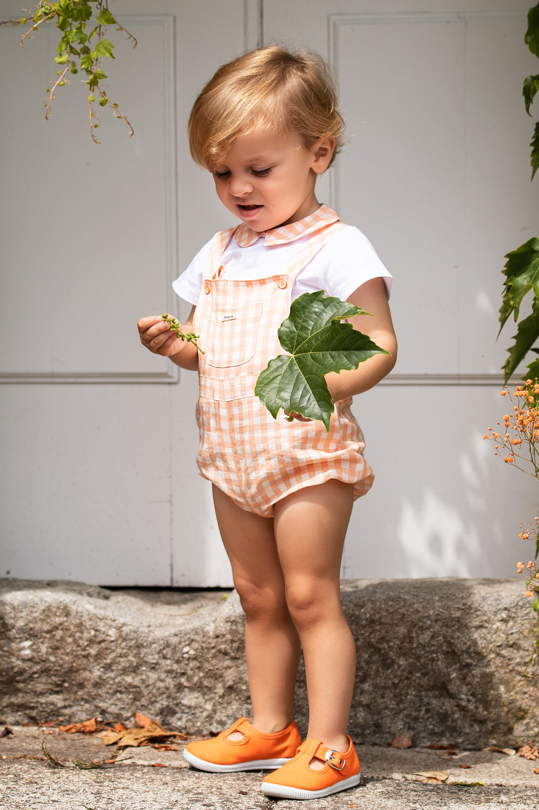 Foque "Micah" Peach Gingham Shirt & Dungarees | Millie and John