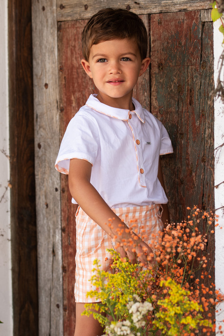 Foque PREORDER "Lorencio" Peach Gingham Shirt & Shorts | Millie and John