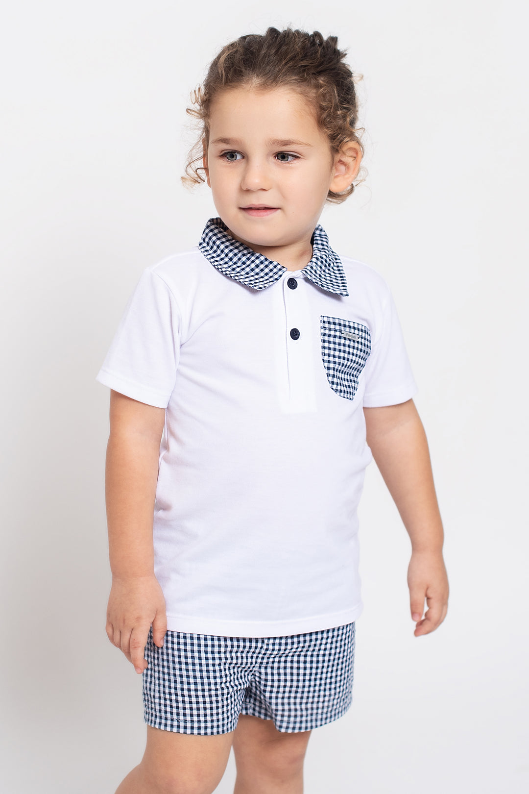 Foque "Dexter" Navy Gingham Polo Shirt & Shorts | Millie and John
