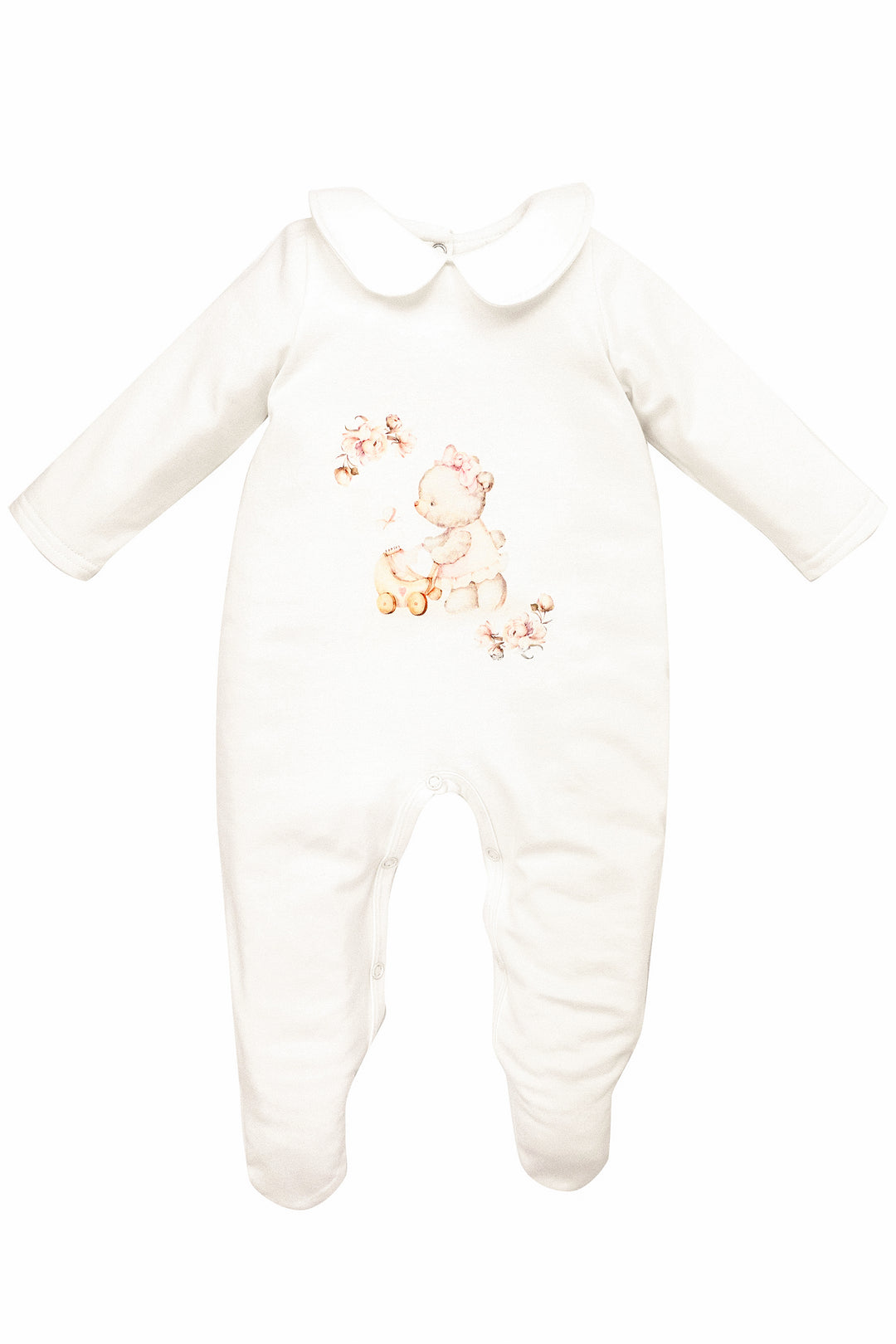 Jamiks "Frida" Ivory & Dusky Pink Teddy Bear Sleepsuit | Millie and John