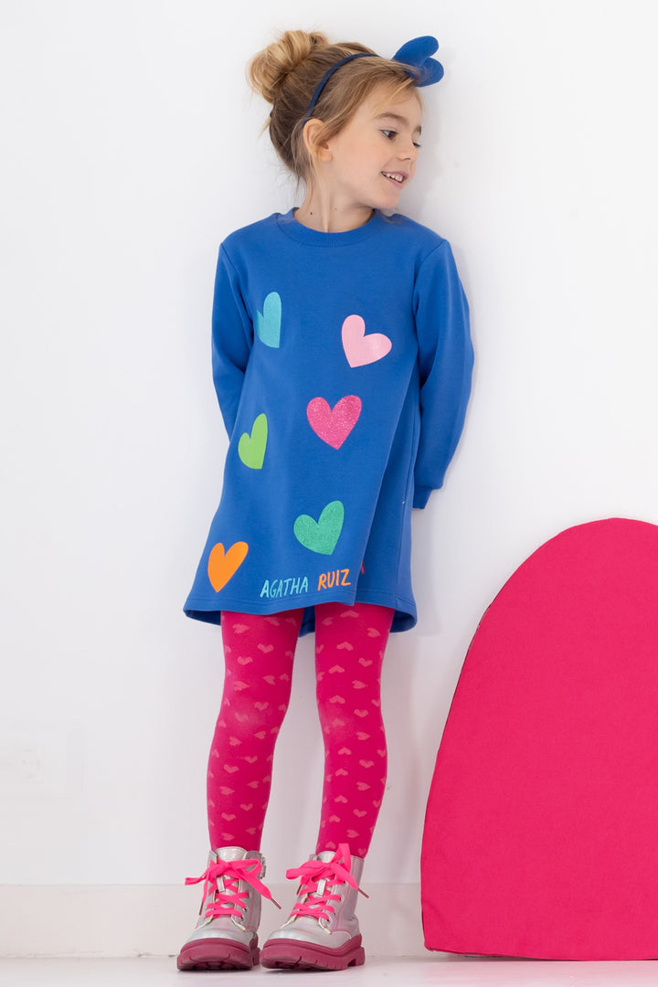 Agatha Ruíz de la Prada "Odette" Royal Blue Heart Dress & Tights | Millie and John