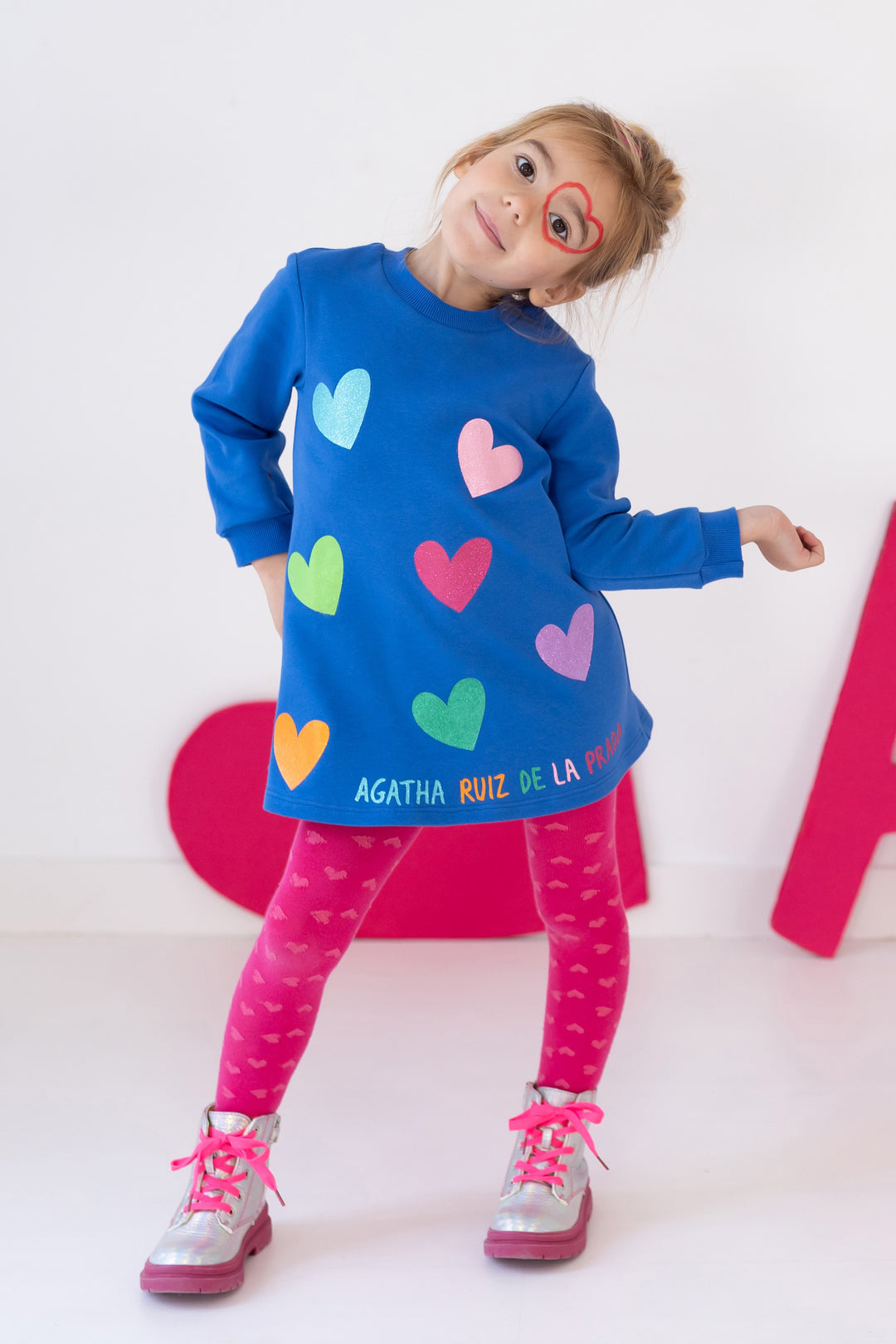 Agatha Ruíz de la Prada "Odette" Royal Blue Heart Dress & Tights | Millie and John