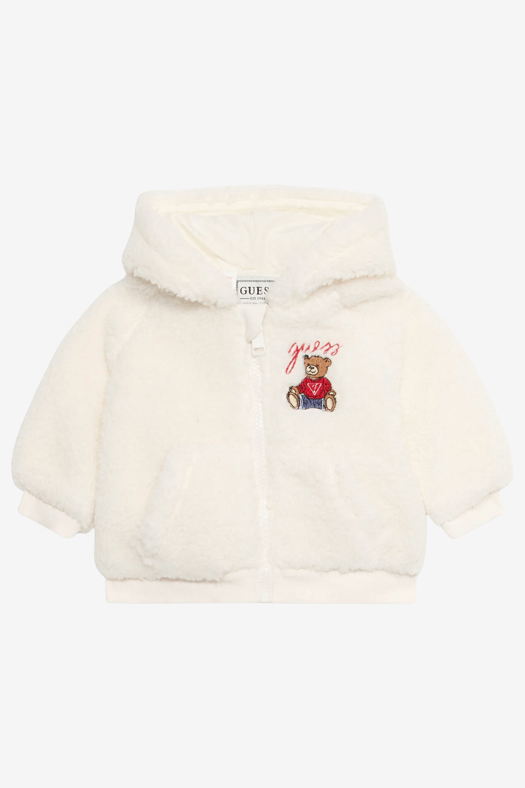 GUESS® Kids "Noa" Ivory Sherpa Hooded Jacket | Millie and John