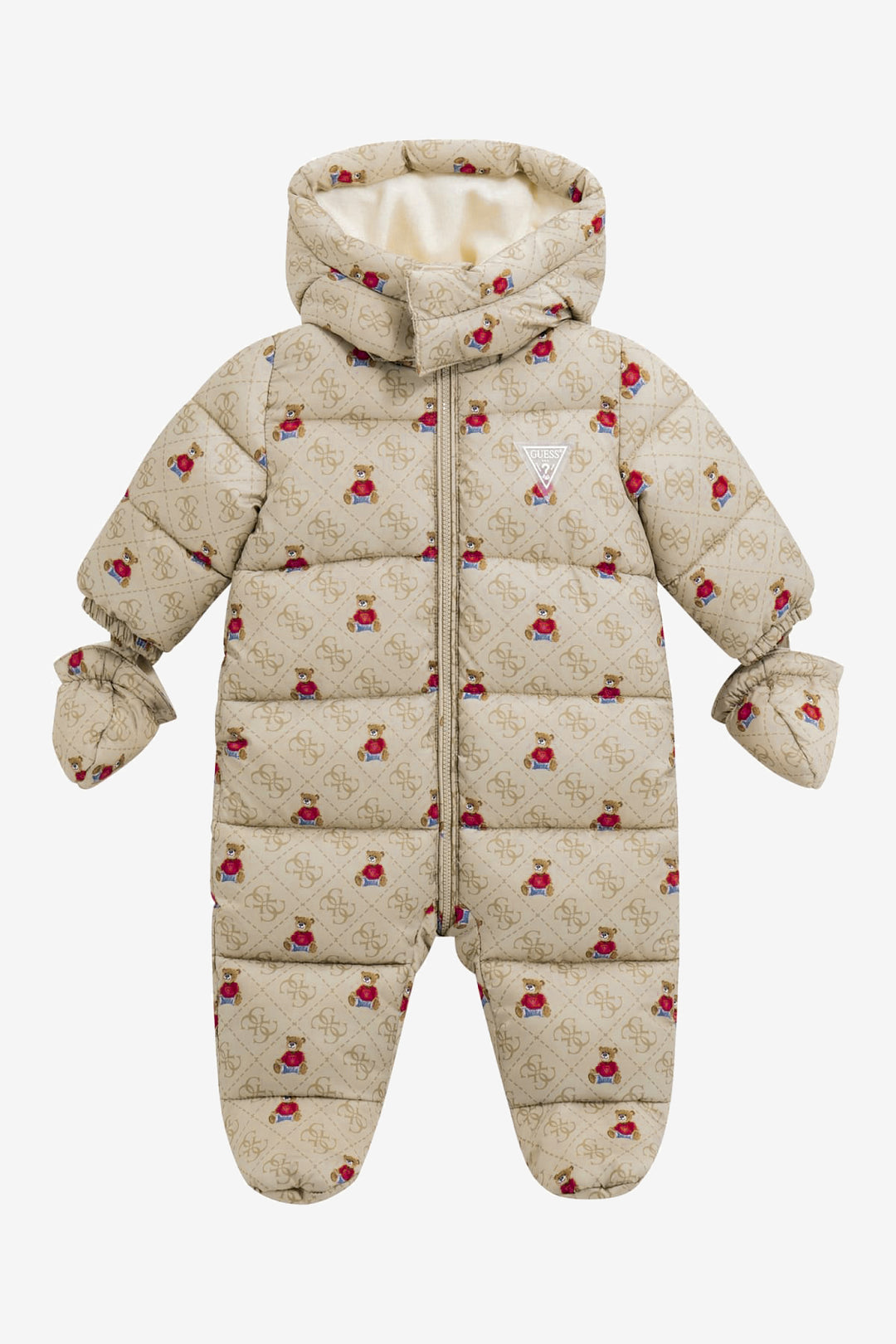 GUESS® Kids "Otie" Beige Teddy Monogram Snowsuit | Millie and John