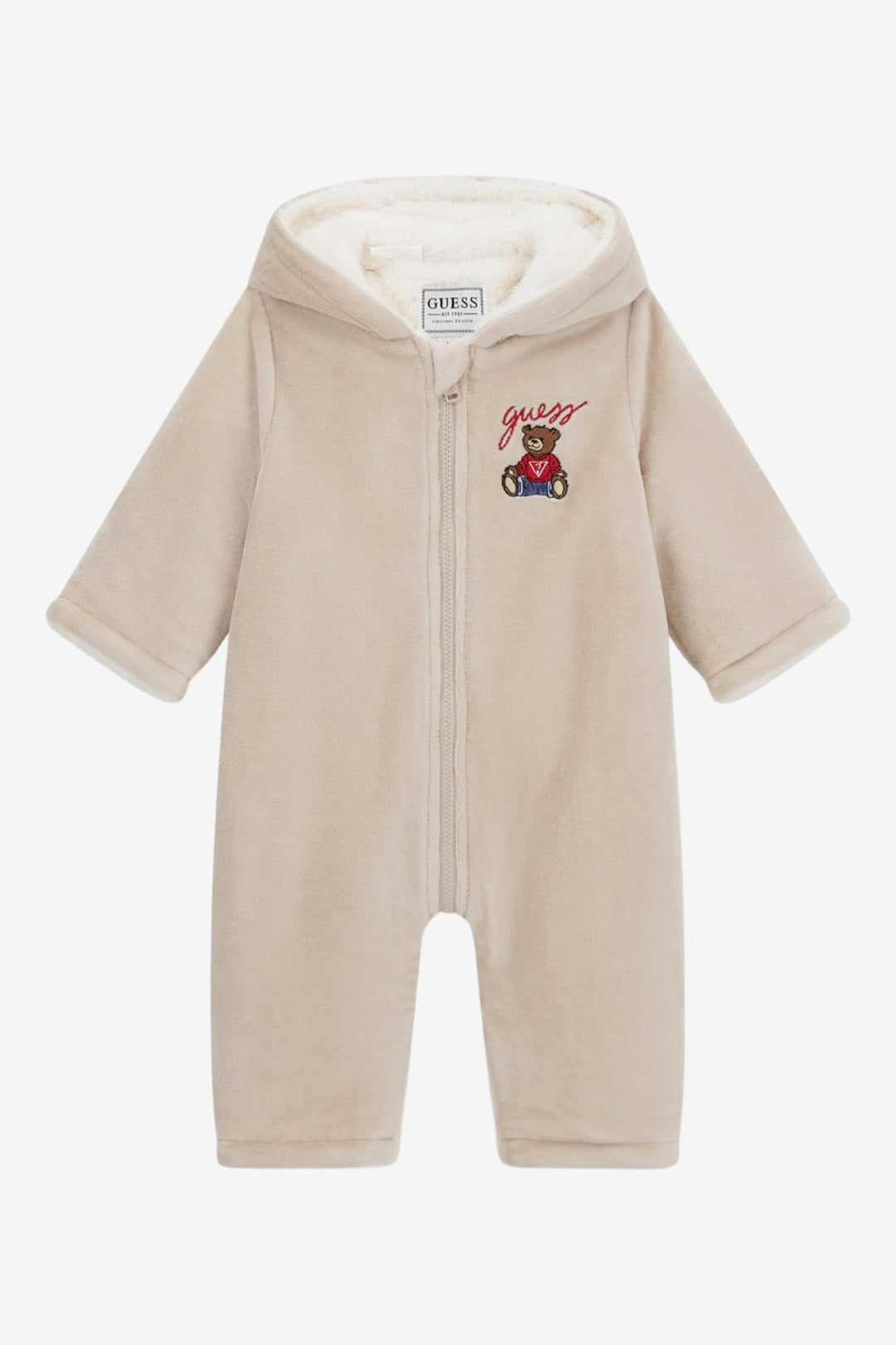 GUESS® Kids "Carey" Beige Velour Teddy Pramsuit | Millie and John